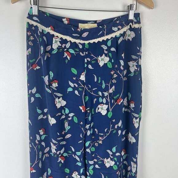 Paloma Blue Women's Wide Leg Floral Pants sz M Silk Designer Boho Chic Cottage - Picture 2 of 11